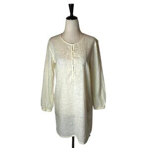 J Crew Shirt Women XS Ivory Linen Blend Embroidered Coastal‎ Boho Tunic Cover Up